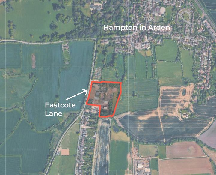 Site outlined in red on the east side of Eastcote Lane, south of Hampton in Arden
