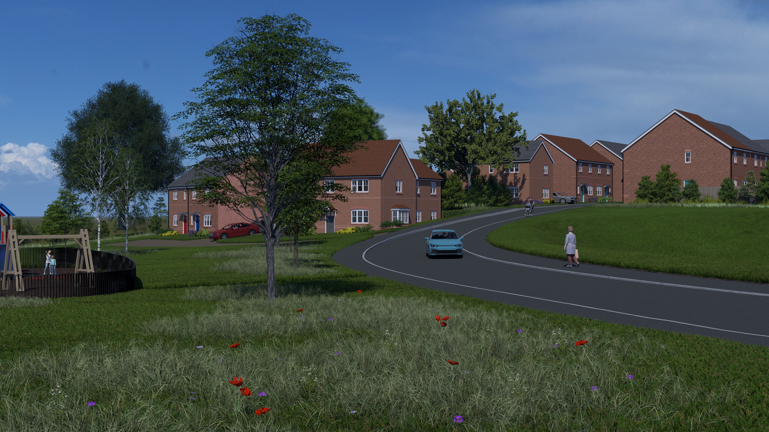 Illustrative view of the proposed Lovell homes, landscaping and play area at Hoon Avenue